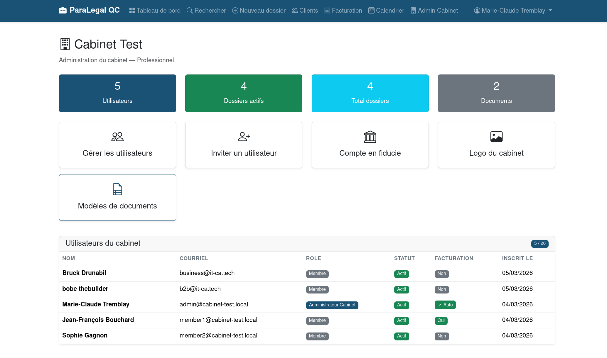 Capture d'écran — Administration