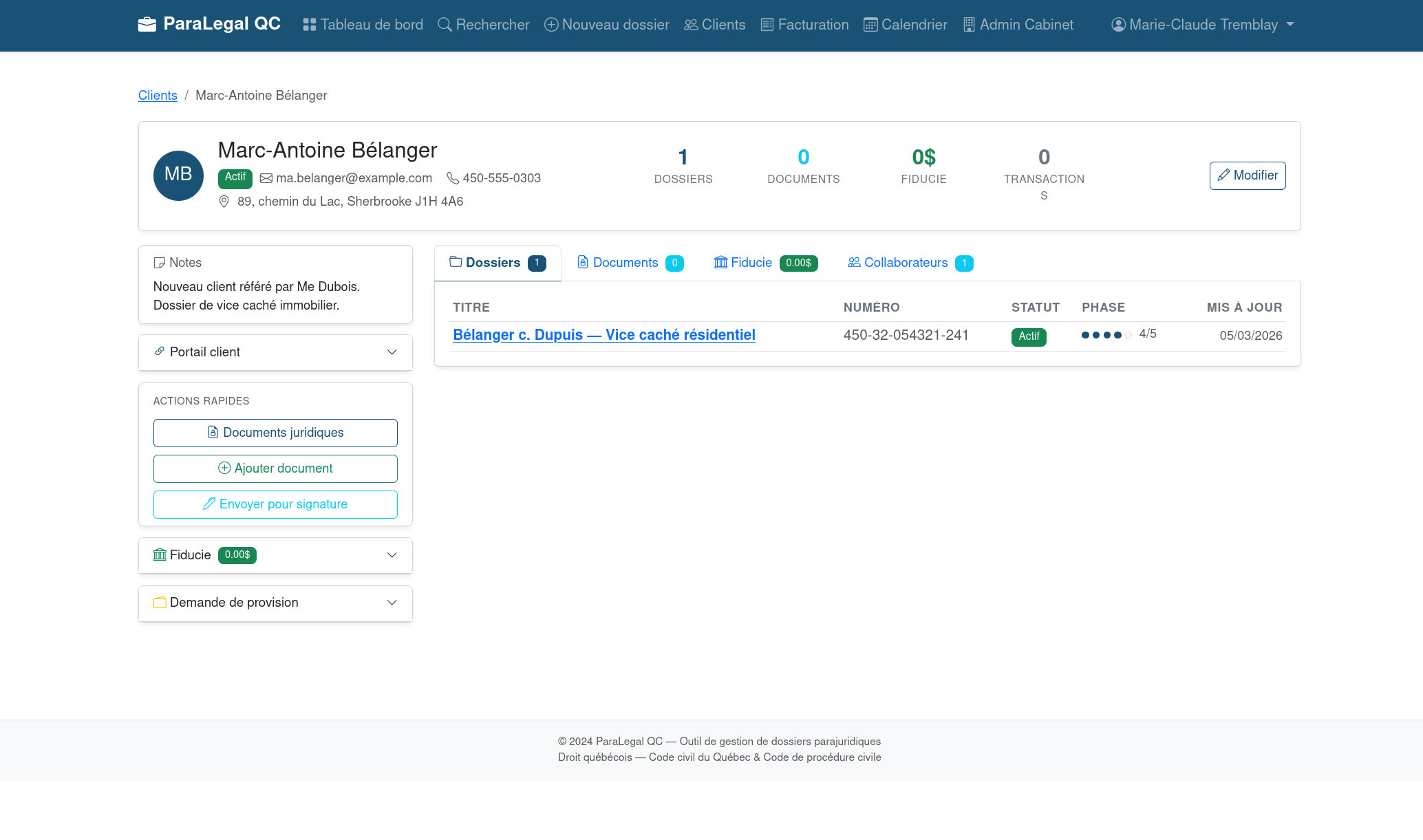 Capture d'écran — Gestion des clients