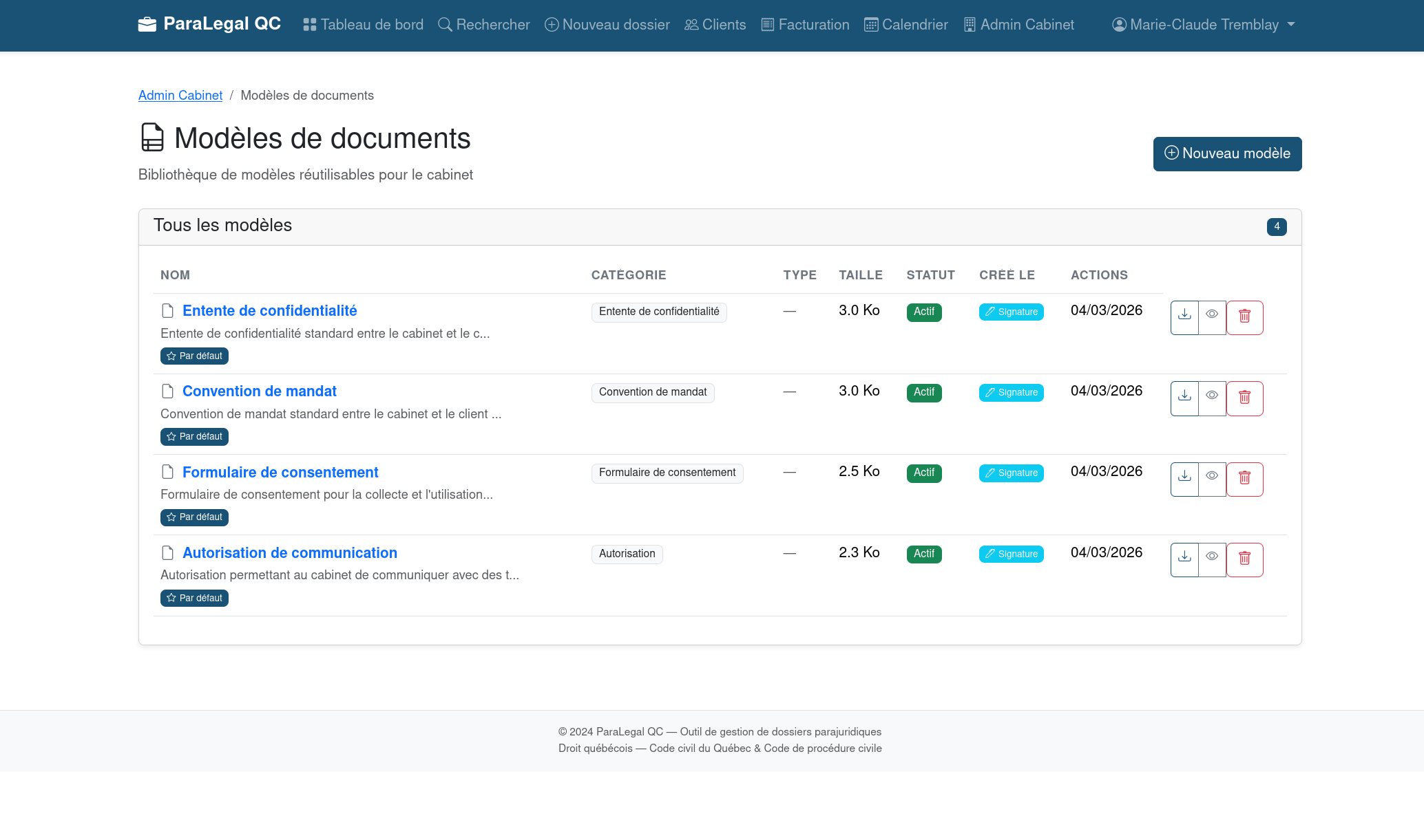Capture d'écran — Modèles de documents