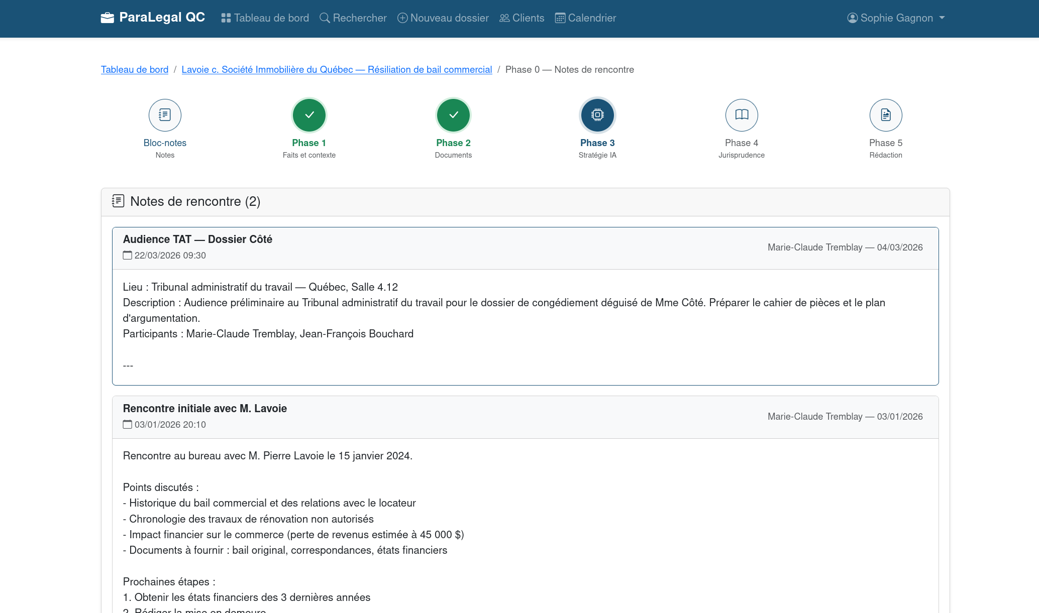 Capture d'écran — Notes de réunion