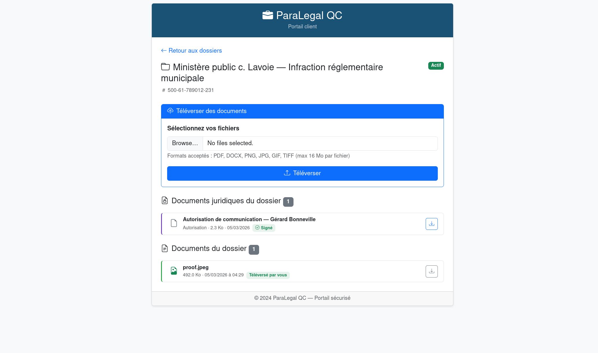 Capture d'écran — Portail client