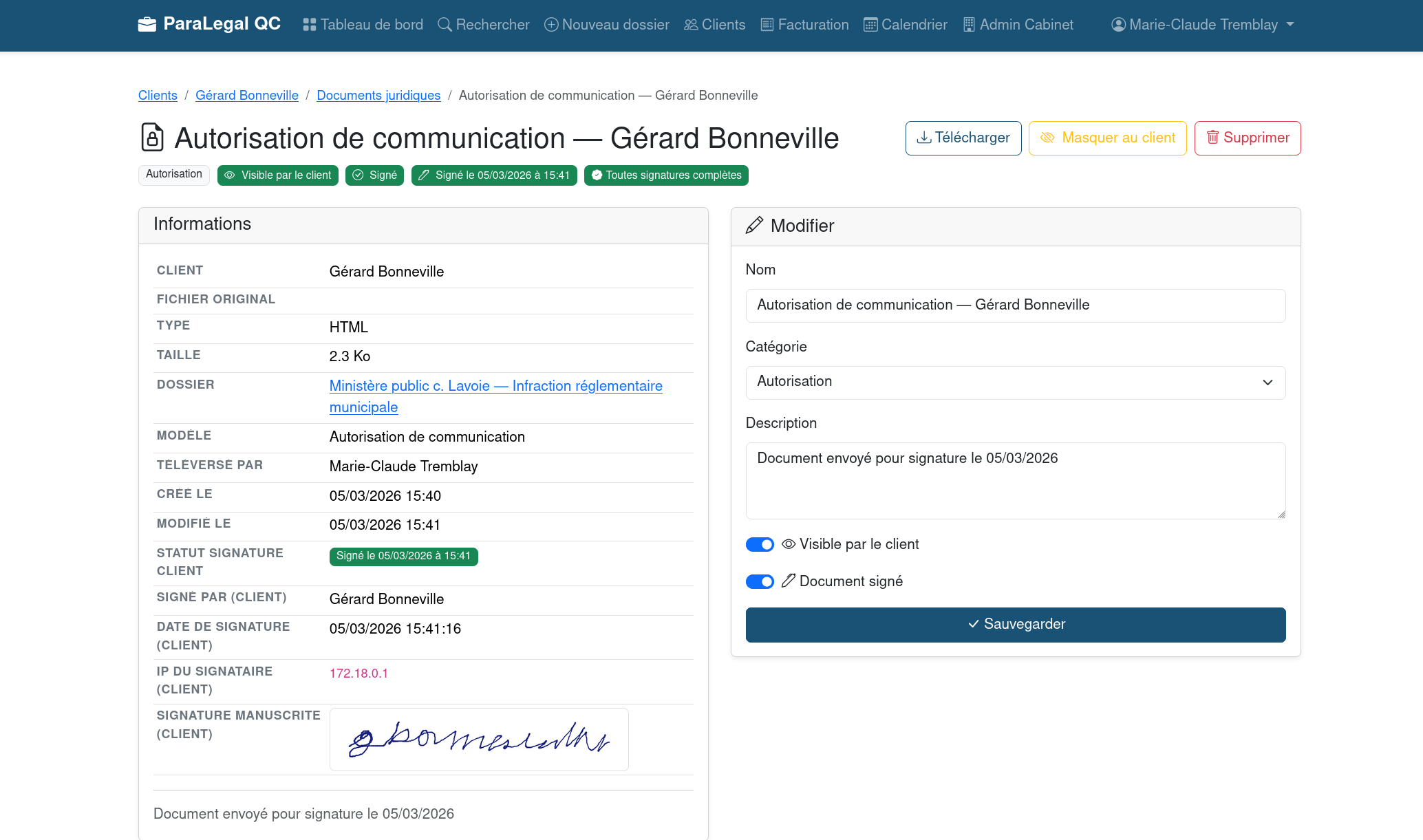 Capture d'écran — Signature électronique